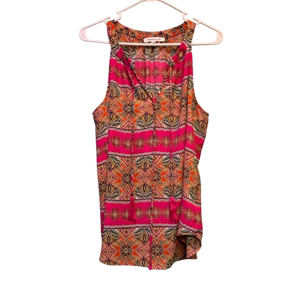 Rose & Olive Women’s Multicolor Paisley Top Tassel Detail Size M Boho Summer